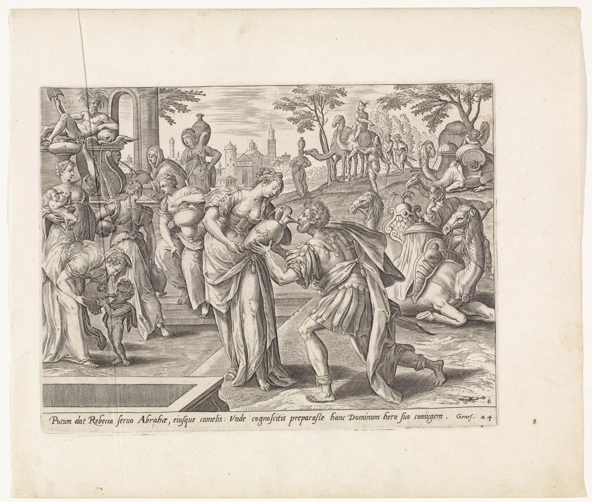Eliëzer en Rebekka by Unknown, print, 1585
