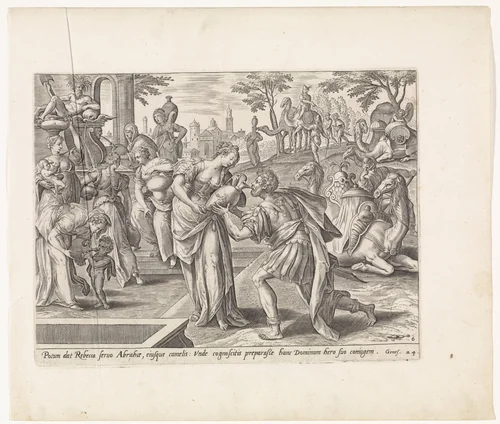 Eliëzer en Rebekka by Unknown, print, 1585