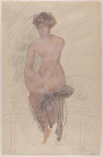 Seated female nude by Auguste Rodin, drawing, 1900-1910