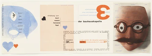 Einladung zum Bart Nasen Herzens Fest, der Bauhauskapelle by Herbert Bayer, design, 1928