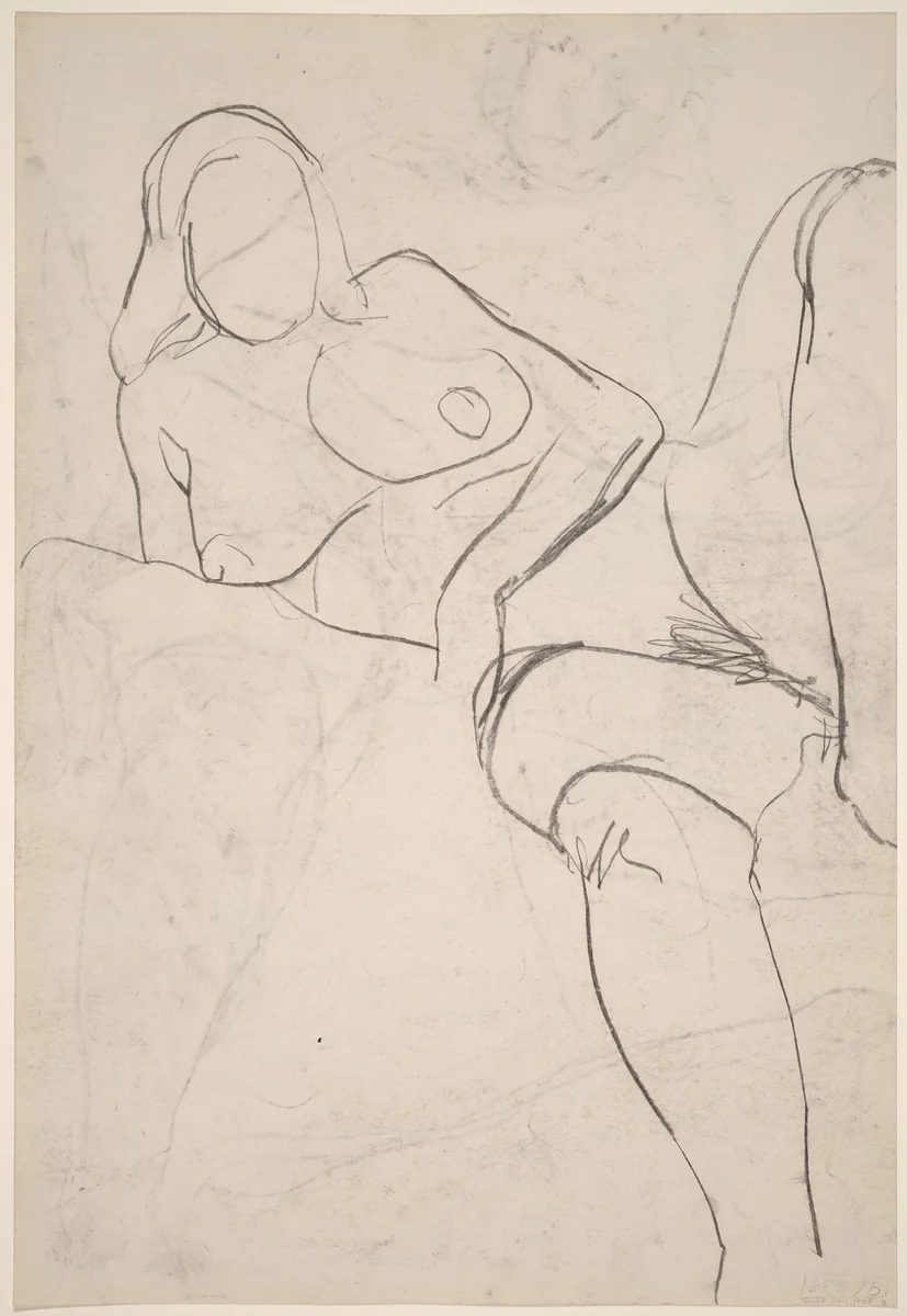 Untitled [reclining nude in stockings resting on her right arm] [verso] by Richard Diebenkorn, drawing, 1955-1967