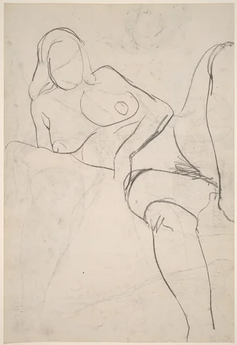Untitled [reclining nude in stockings resting on her right arm] [verso] by Richard Diebenkorn, drawing, 1955-1967