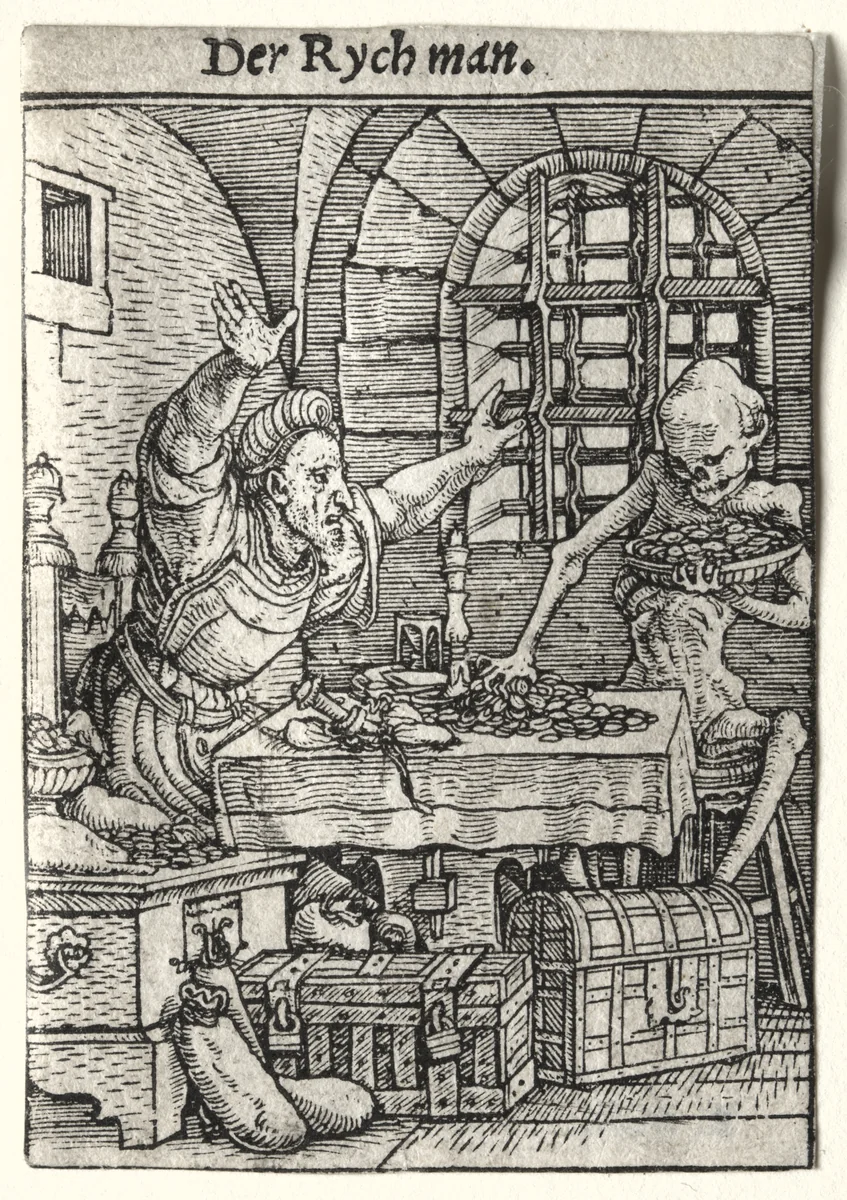 Dance of Death: The Miser by Hans Holbein the Younger, print, 1521-1526