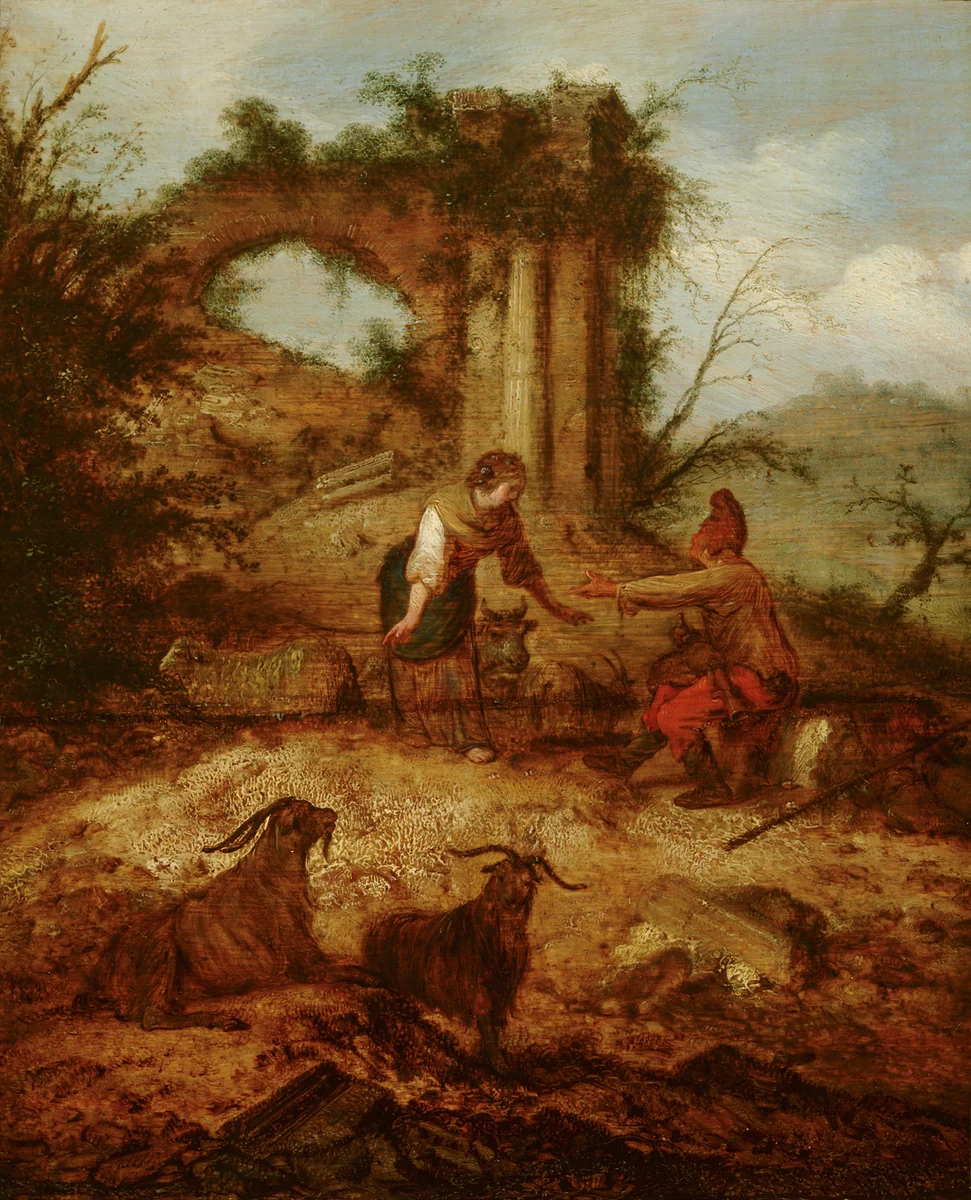 Landscape with Shepherd and Shepherdess by Jacob Sibrandi Mancadan, painting