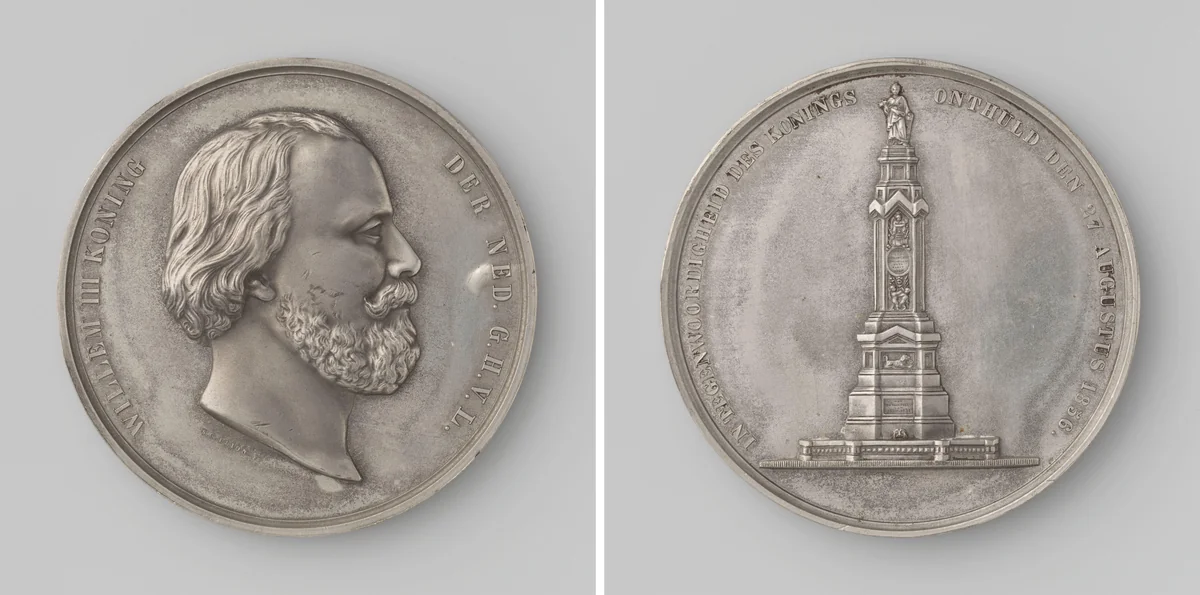 Onthulling van het Monument op de Dam te Amsterdam by Samuel Cohen Elion, metalwork, 1856