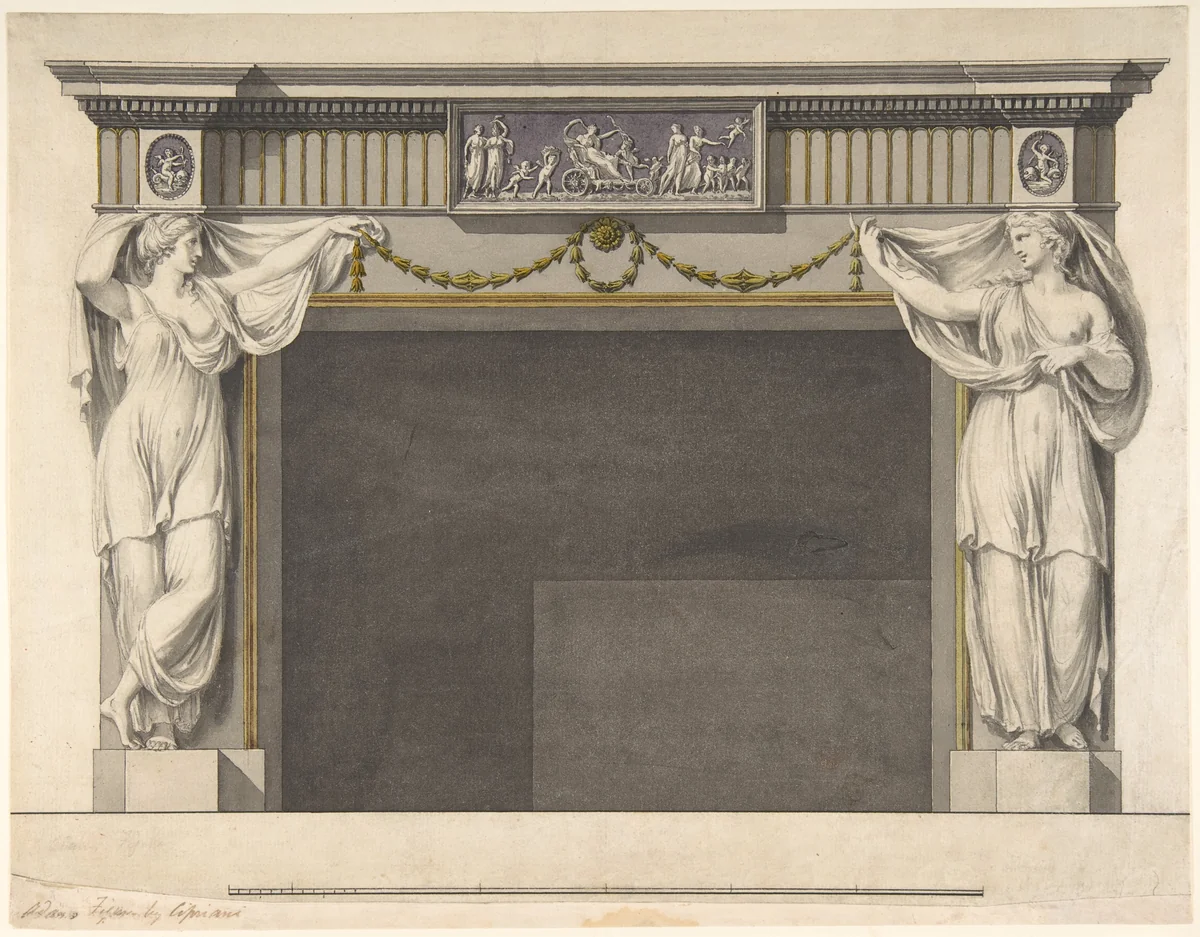 Design for a Chimney Piece in the Gallery, now Dining Room, Harewood House, Yorkshire (Elevation) by Robert Adam, drawing, 1769