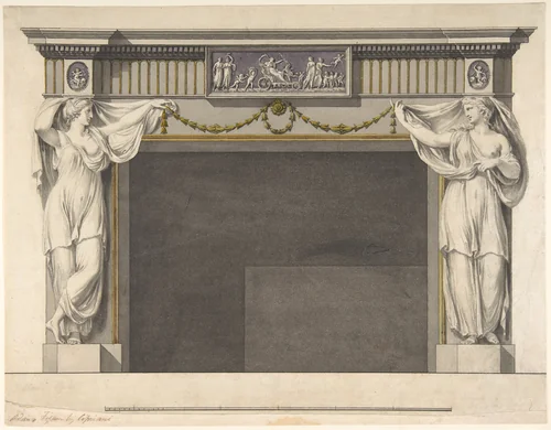 Design for a Chimney Piece in the Gallery, now Dining Room, Harewood House, Yorkshire (Elevation) by Robert Adam, drawing, 1769