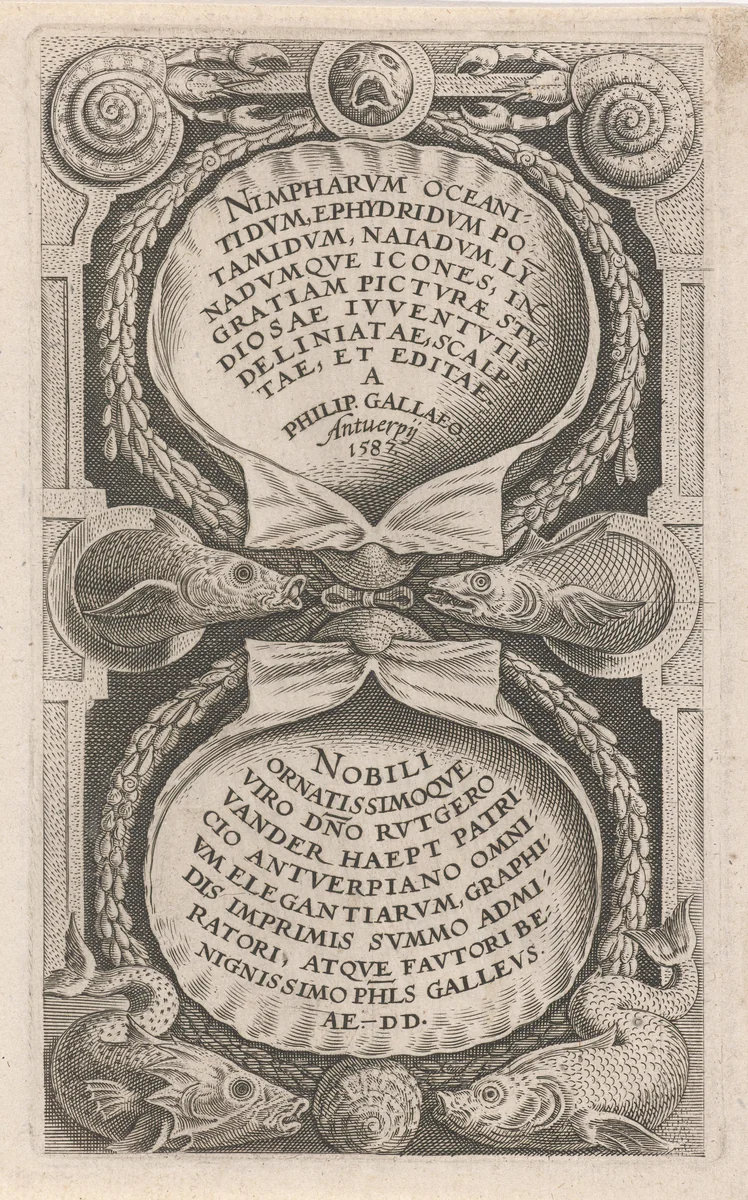 Titelprent van een serie over stroom- en waternimfen by Unknown, print, 1587