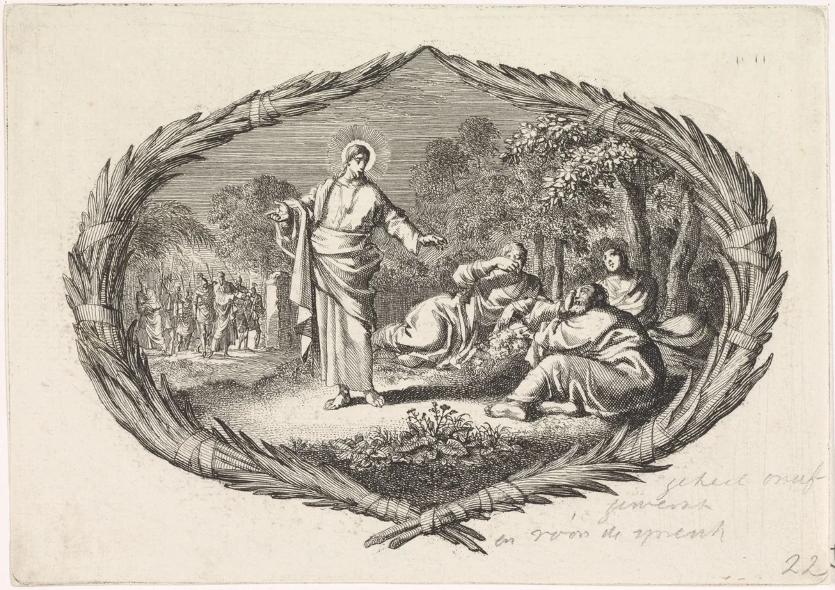 Christus maakt zijn slapende discipelen wakker by Jan Luyken, print, 1700