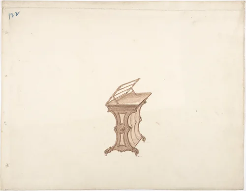 Design for a Bookstand on Casters by anonymous, drawing, 1800-1850