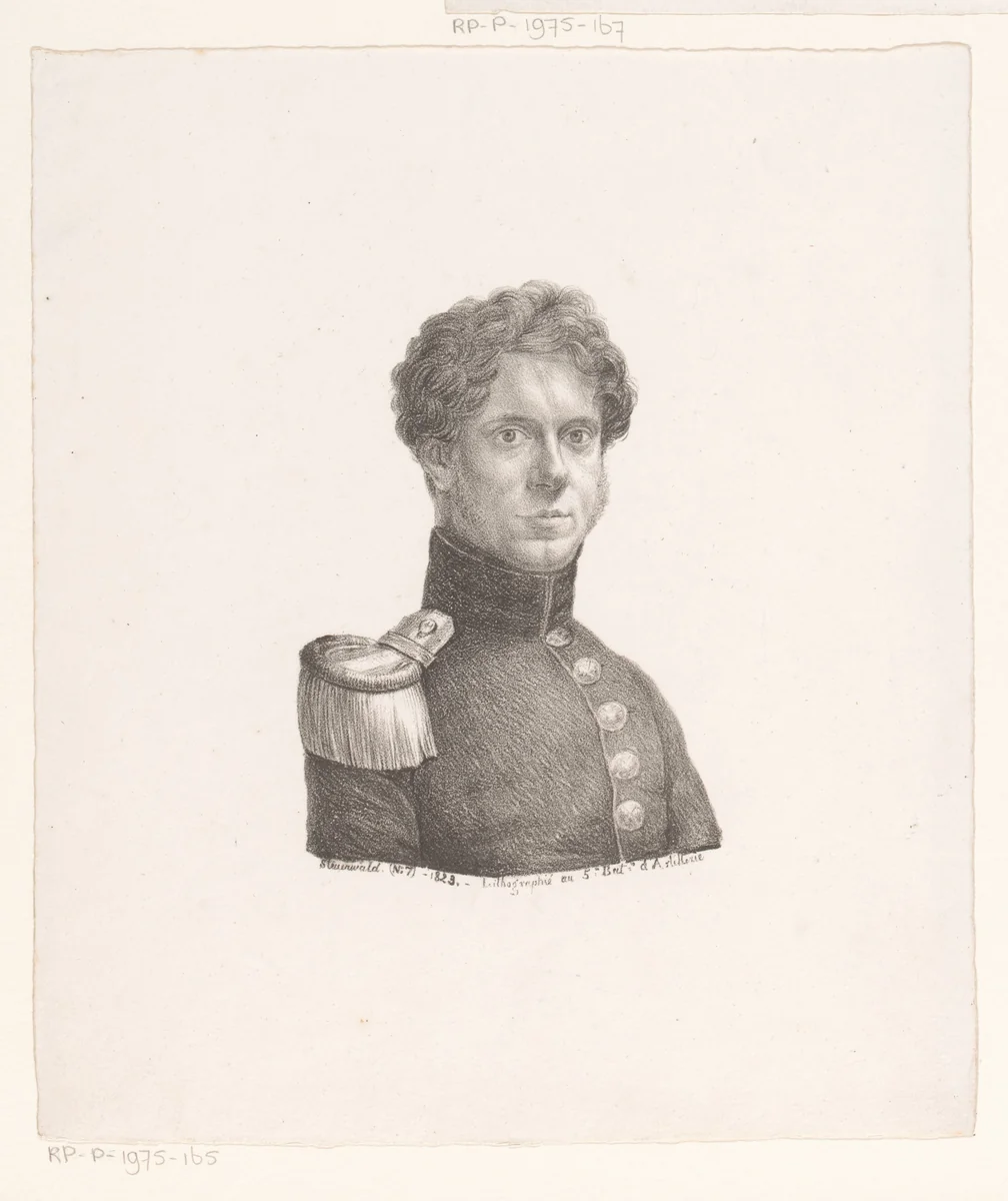 Portret van onbekende militair by Christian Heinrich Gottlieb Steuerwald, print, 1823