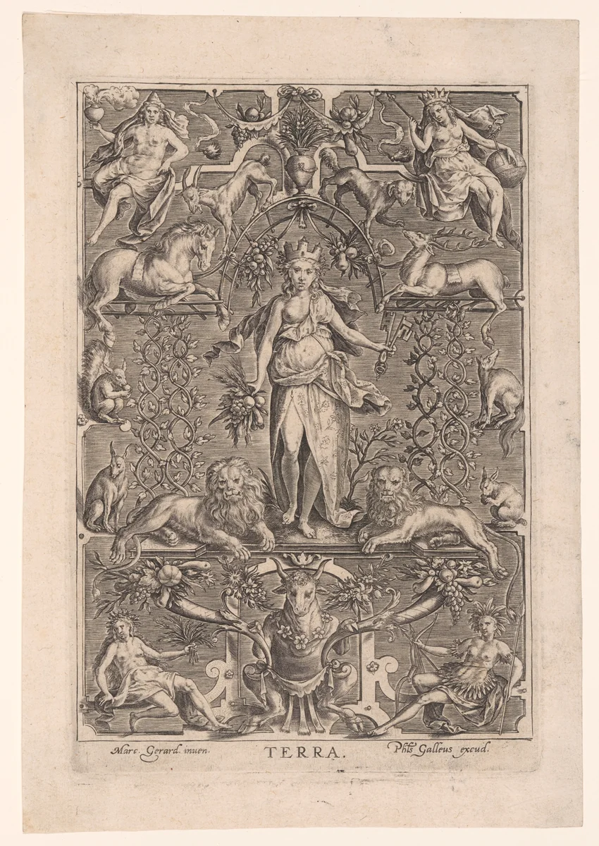 Earth, from The Fourt Elements by Marcus Gheeraerts I, print, 1575-1585