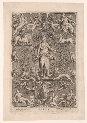 Earth, from The Fourt Elements by Marcus Gheeraerts I, print, 1575-1585
