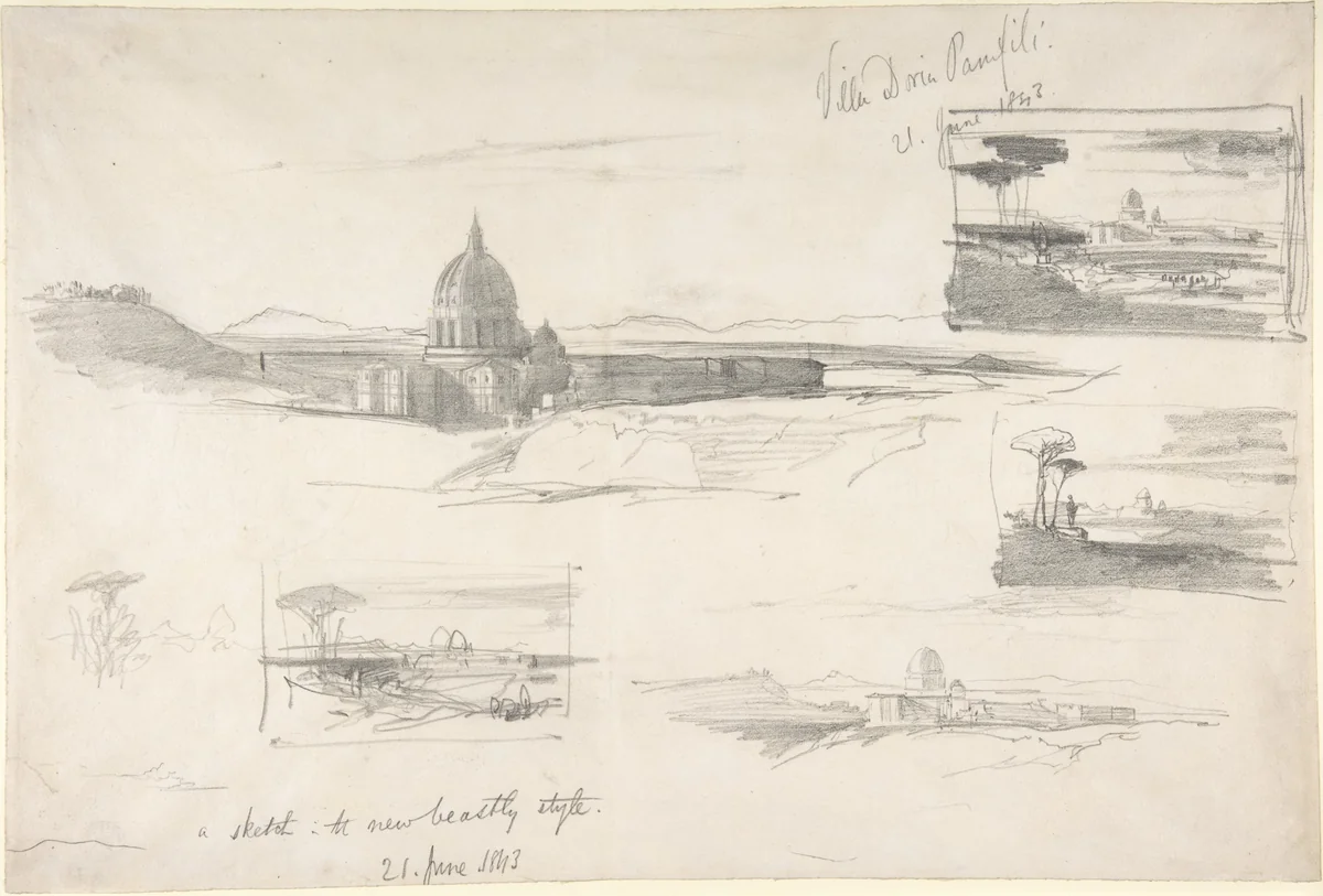 View of St. Peter's, Rome by Edward Lear, drawing, 1843