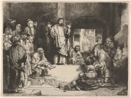 Christ Preaching, called La Petite Tombe by Rembrandt van Rijn, print, 1657