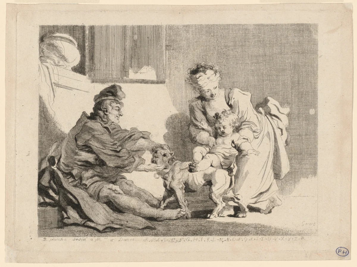 The Child and the Bulldog by Marguerite Gérard, print, 1778