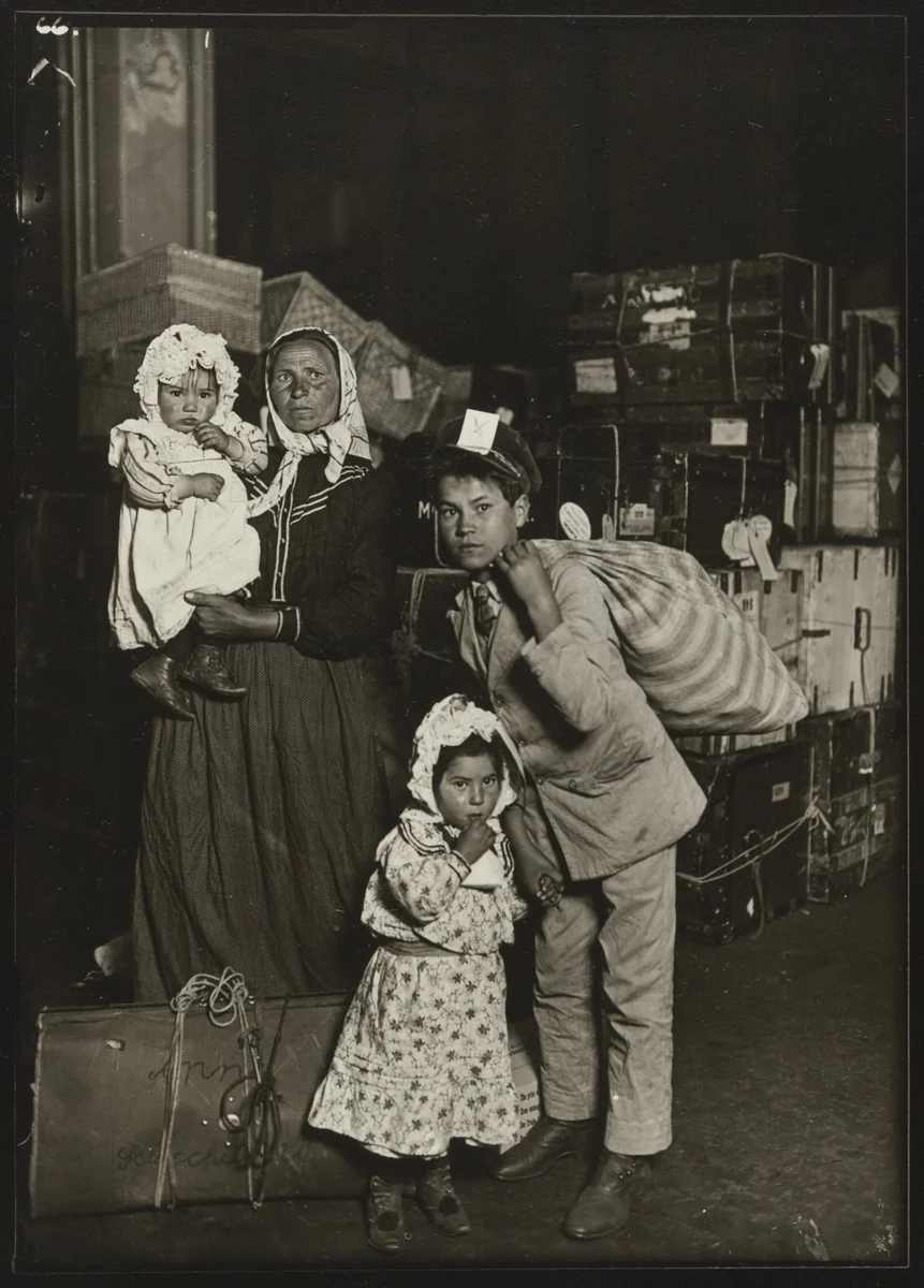 Italian Family Seeking Lost Baggage, Ellis Island by Lewis Wickes Hine, photograph, 1905