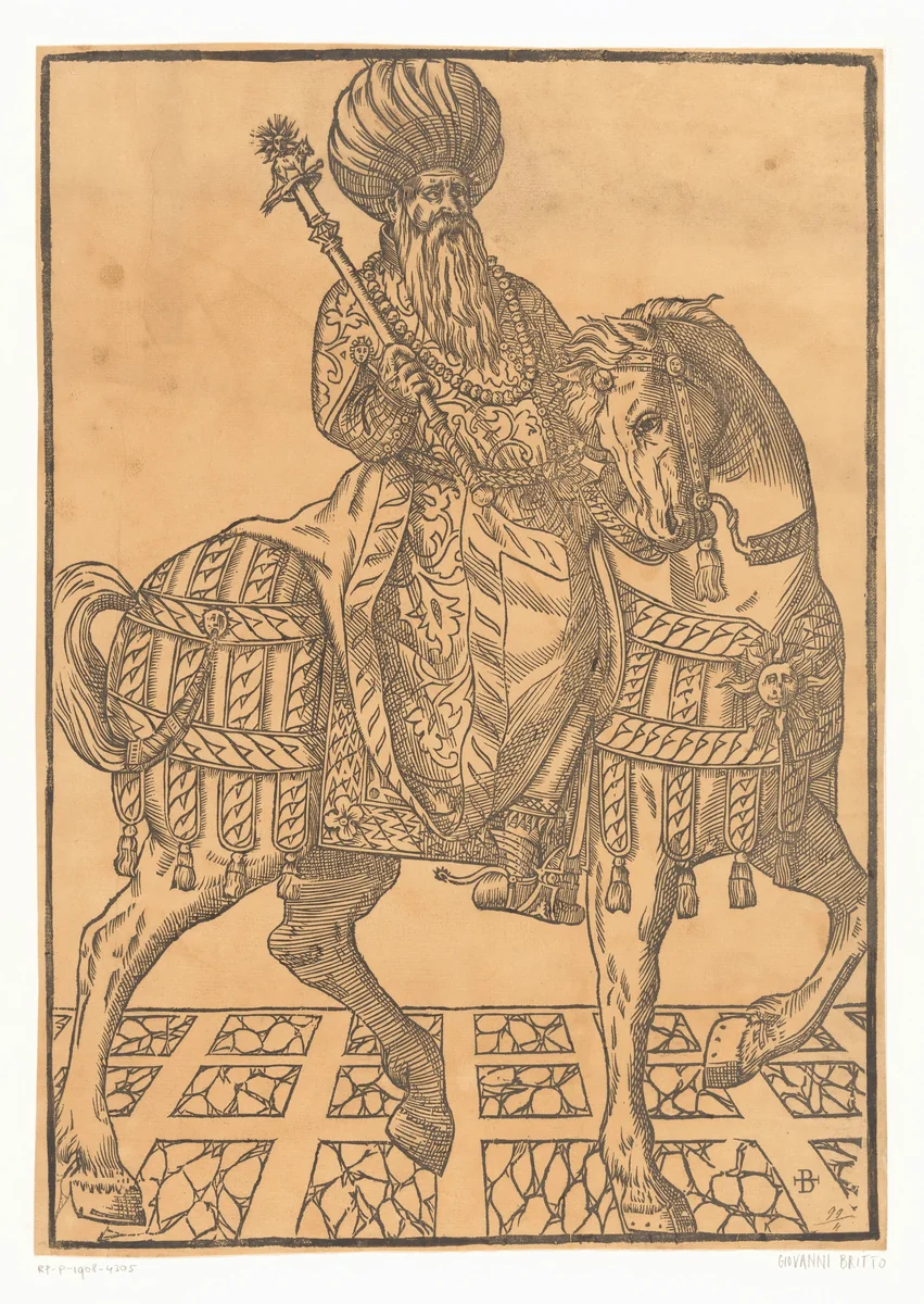 Man met tulband te paard by Unknown, print, 1510-1550