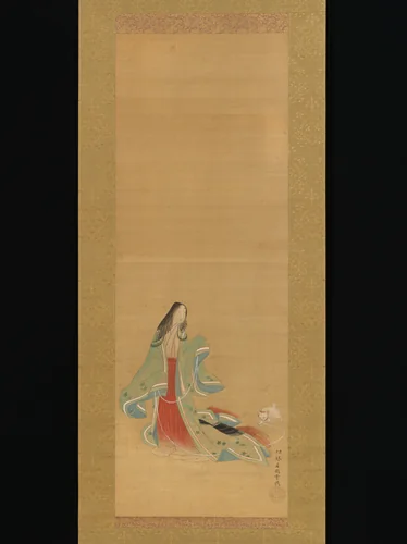 The Third Princess with her Cat, from the "New Herbs I" (Wakana I) chapter The Tale of Genji (Genji monogatari} by Tsukioka Settei (月岡雪鼎), painting, 1700-1799