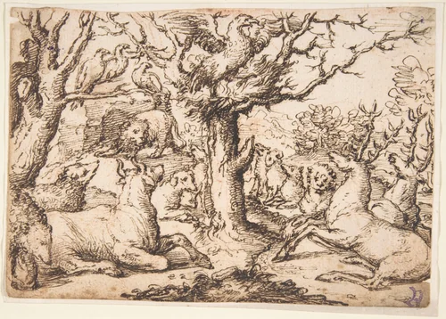 An Eagle Preaching to the Animals by Marcus Gheeraerts the Elder, drawing, 1530-1604