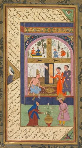 Folios A and B from the "Five Treasures" (Panj Ganj) of Jami by Mushfiq, painting, 1520-1607
