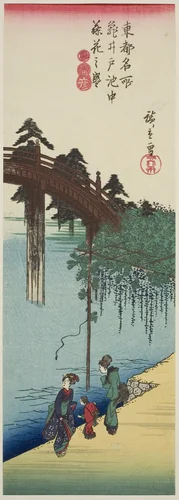 Wisteria in Full Bloom over the Pond at Kameido Shrine (Kameido ike chu fujibana no sakari), from the series "Famous Places in the Eastern Capital (Toto meisho)" by Utagawa Hiroshige (歌川広重), print, 1830-1843