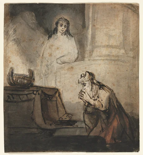 Angel Appearing to Zacharias by Barent Fabritius, drawing, 1650-1675