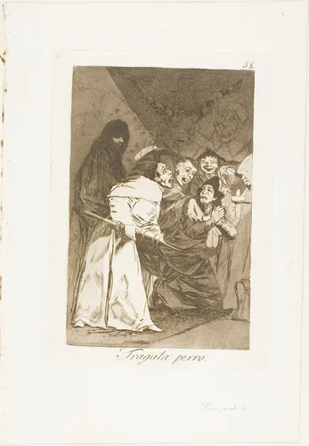 Swallow it, dog, plate 58 from Los Caprichos by Francisco José de Goya, print, 1797-1799