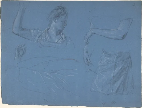 Studies of a woman, her hands and arms and drapery by Wolfgang Adam Töpffer, drawing, 1780-1847