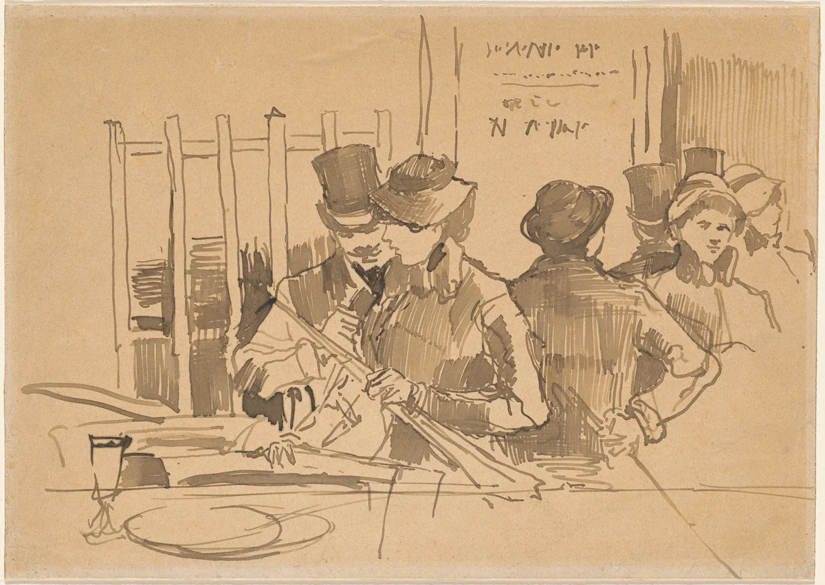 The Railway Restaurant by Edouard Manet, drawing, 1879