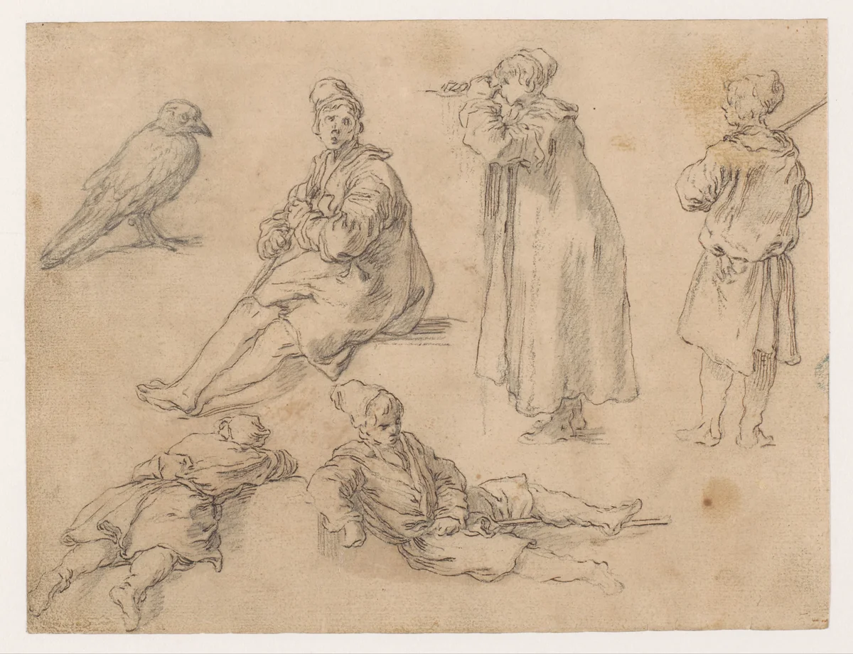 Een zittende en twee staande jongens by Abraham Bloemaert, drawing, 1625-1629