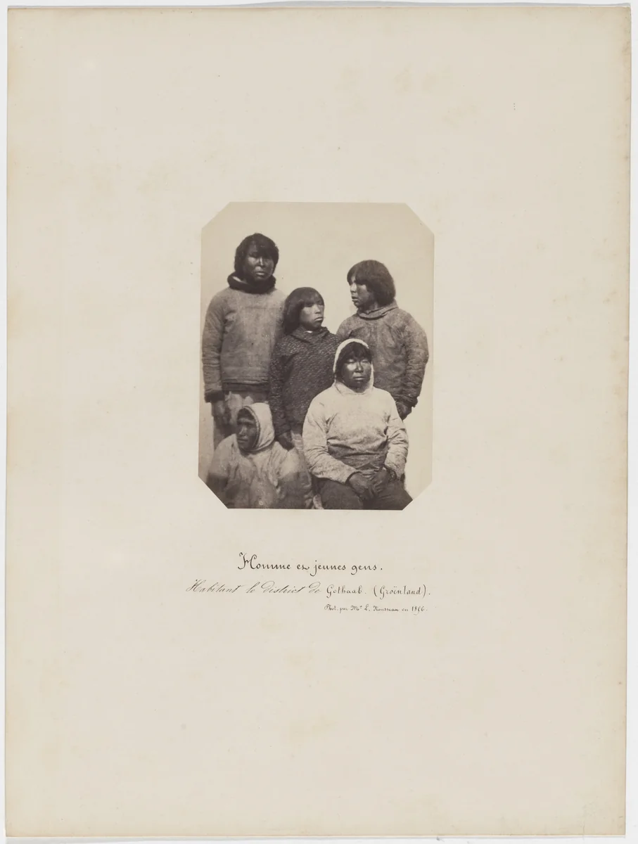 Man and Young Men from the Region of Godthaab (Greenland) by Louis Rousseau, photograph, 1856
