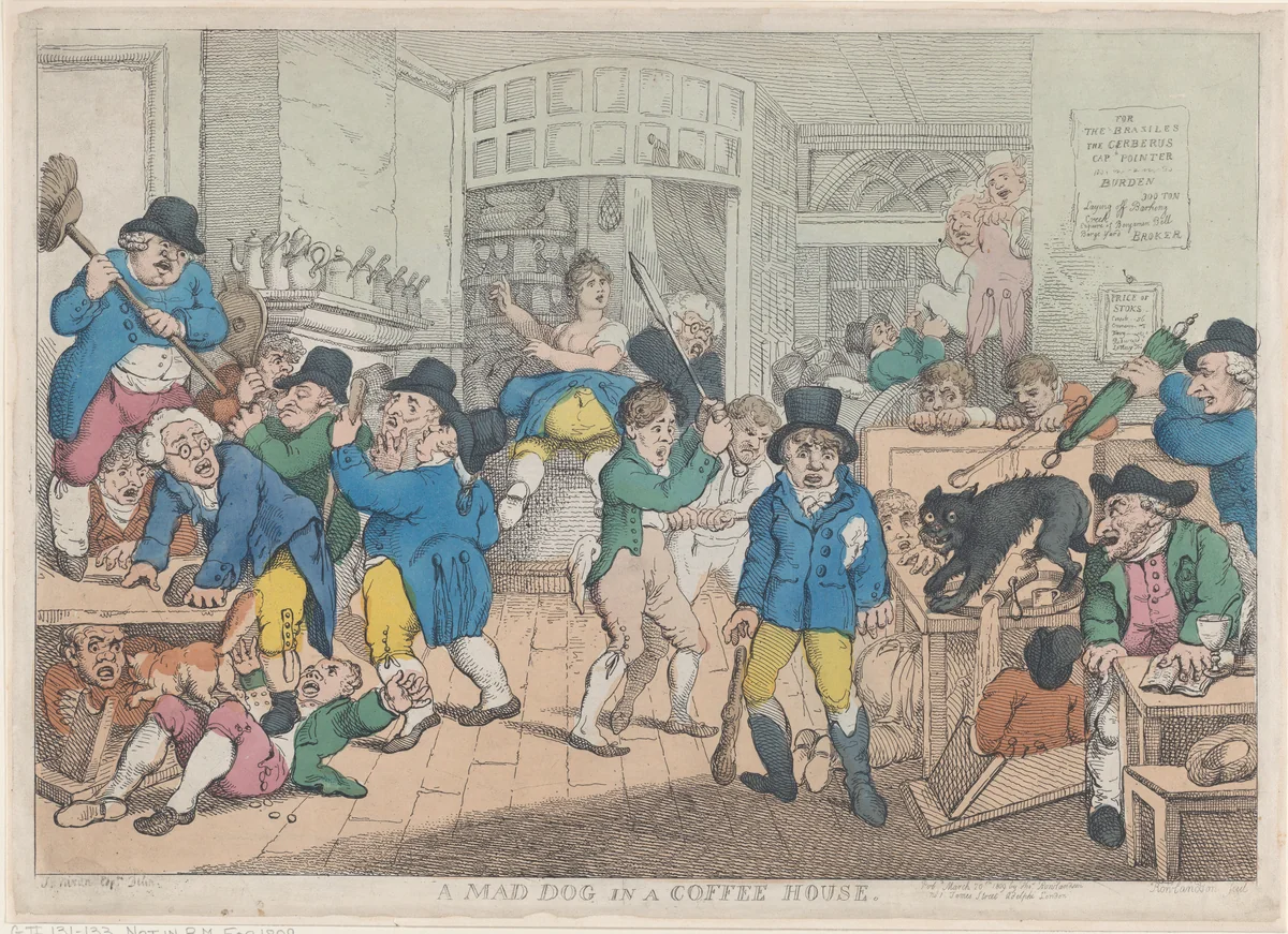 A Mad Dog in a Coffee House by Thomas Rowlandson, print, 1809