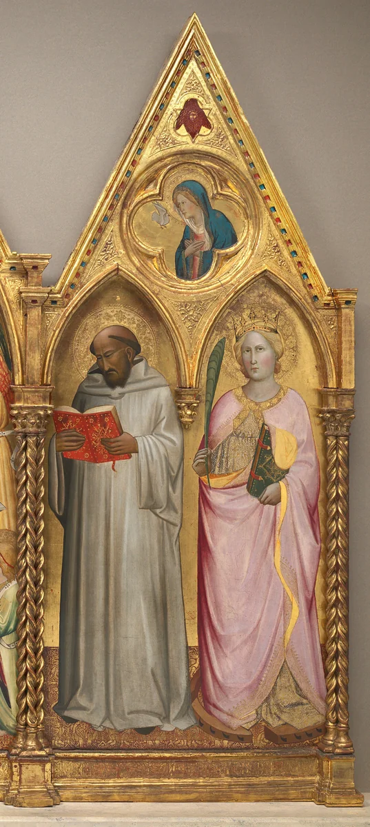 Saint Bernard and Saint Catherine of Alexandria with the Virgin of the Annunciation [right panel] by Agnolo Gaddi, painting, 1387