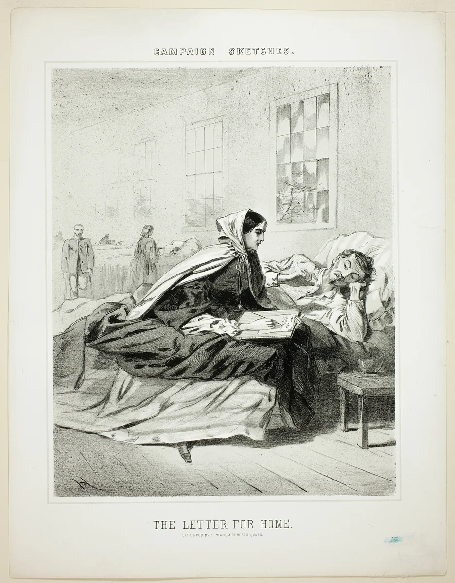 Campaign Sketches: The Letter for Home by Winslow Homer, print, 1863