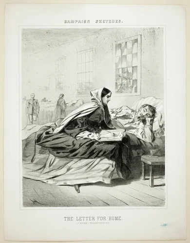 Campaign Sketches: The Letter for Home by Winslow Homer, print, 1863