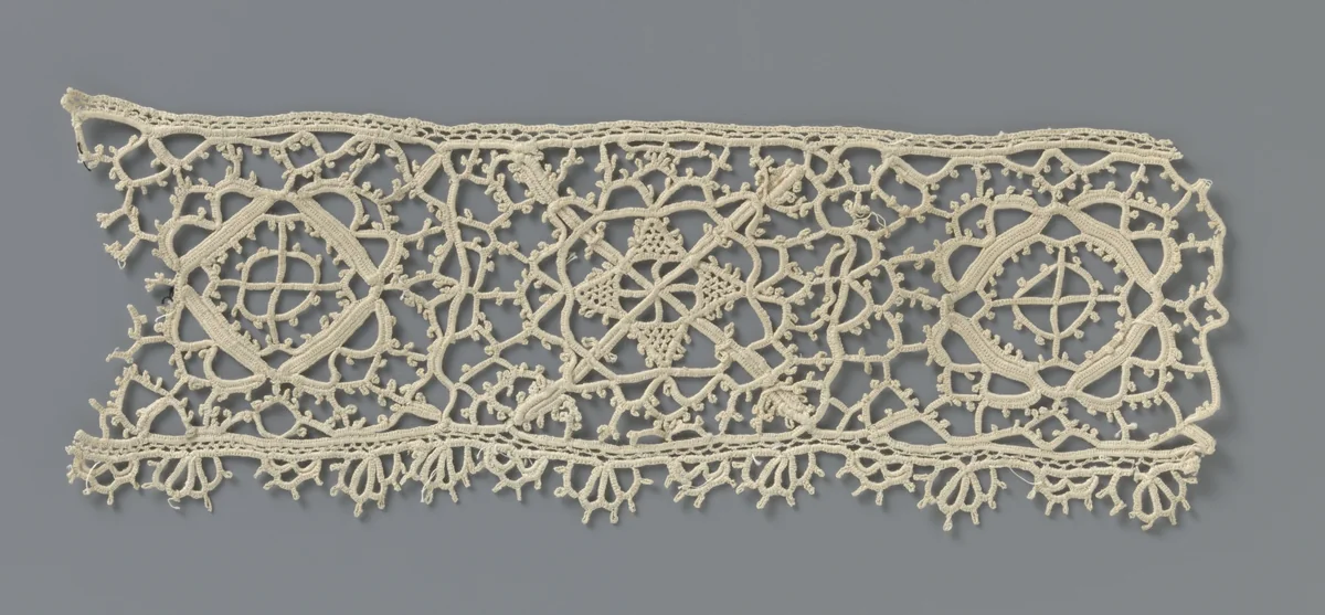 Strook gehaakte kant met reticella motieven by anonymous, other, 1890-1909