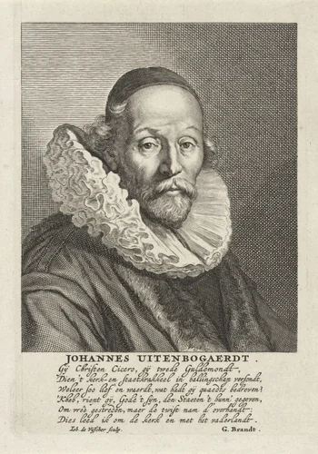 Portret van Johannes Wtenbogaert by Jan de Visscher, print, 1643-1692