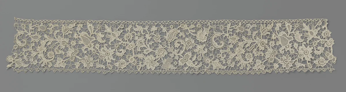 Strook naaldkant met veermotief by anonymous, other, 1875-1909