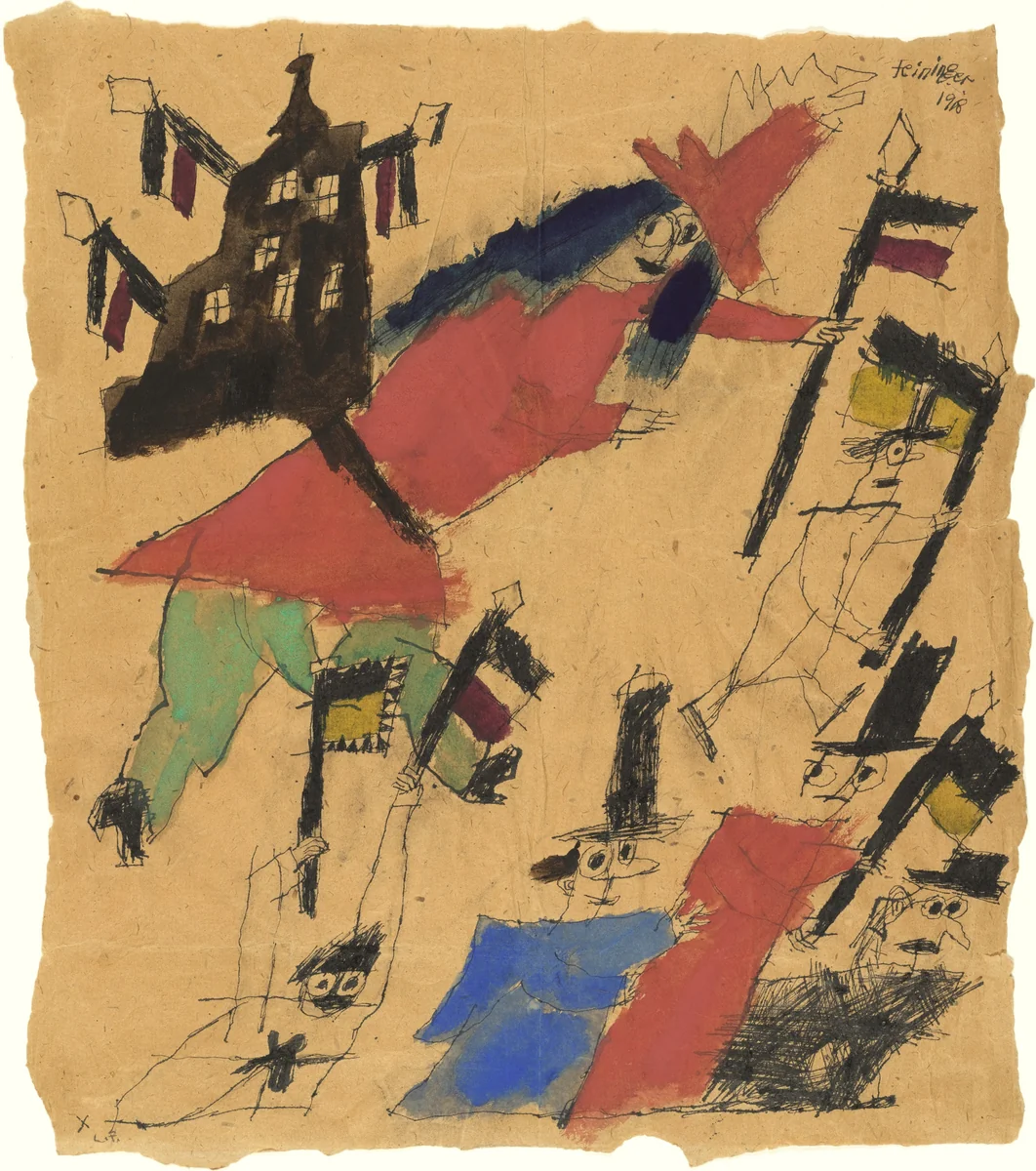 Euphoric Victory (Siegesrausch) by Lyonel Feininger, drawing, 1918