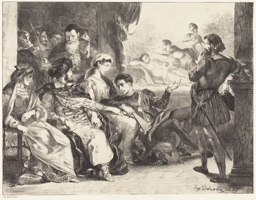 Players Enacting the Poisoning of Hamlet's Father (Act III, Scne II) by Eugène Delacroix, portfolio, 1835