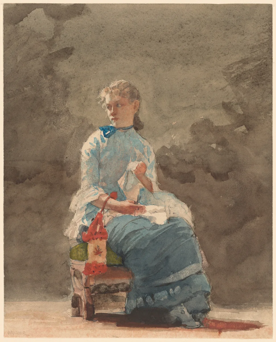 Young Woman Sewing by Winslow Homer, drawing, 1878-1879