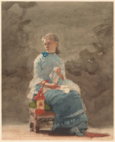 Young Woman Sewing by Winslow Homer, drawing, 1878-1879