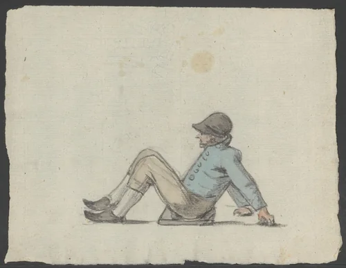 Zittende man met opgetrokken knieën by anonymous, drawing, 1800-1899