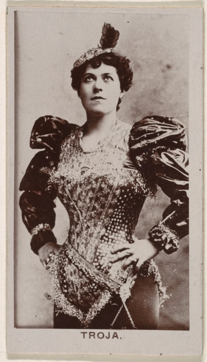 Miss Troja, from the Actresses series (N245) issued by Kinney Brothers to promote Sweet Caporal Cigarettes by Kinney Brothers Tobacco Company, photograph, 1890