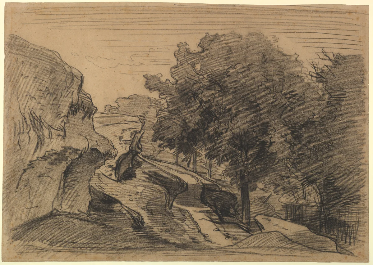 Rocky Landscape by Charles-François Daubigny, drawing, 1840-1855