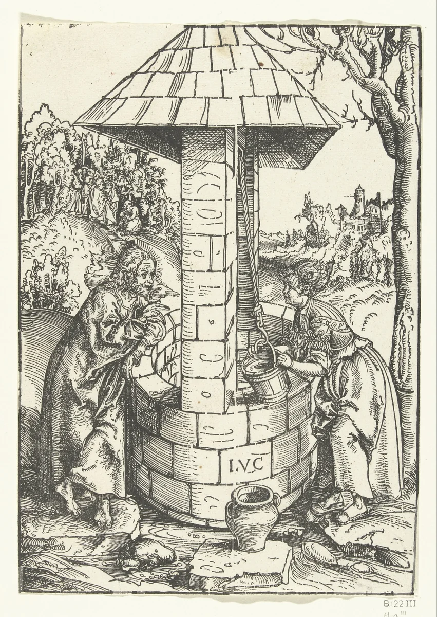 Christus en de Samaritaanse vrouw by Unknown, print, 1482-1553