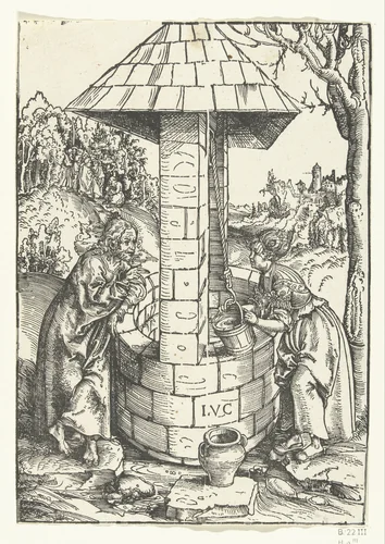 Christus en de Samaritaanse vrouw by Unknown, print, 1482-1553