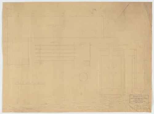 Wolf House, Gubin, Poland (Sections and plan: balcony railing) by Ludwig Mies van der Rohe, mies van der rohe archive, 1925
