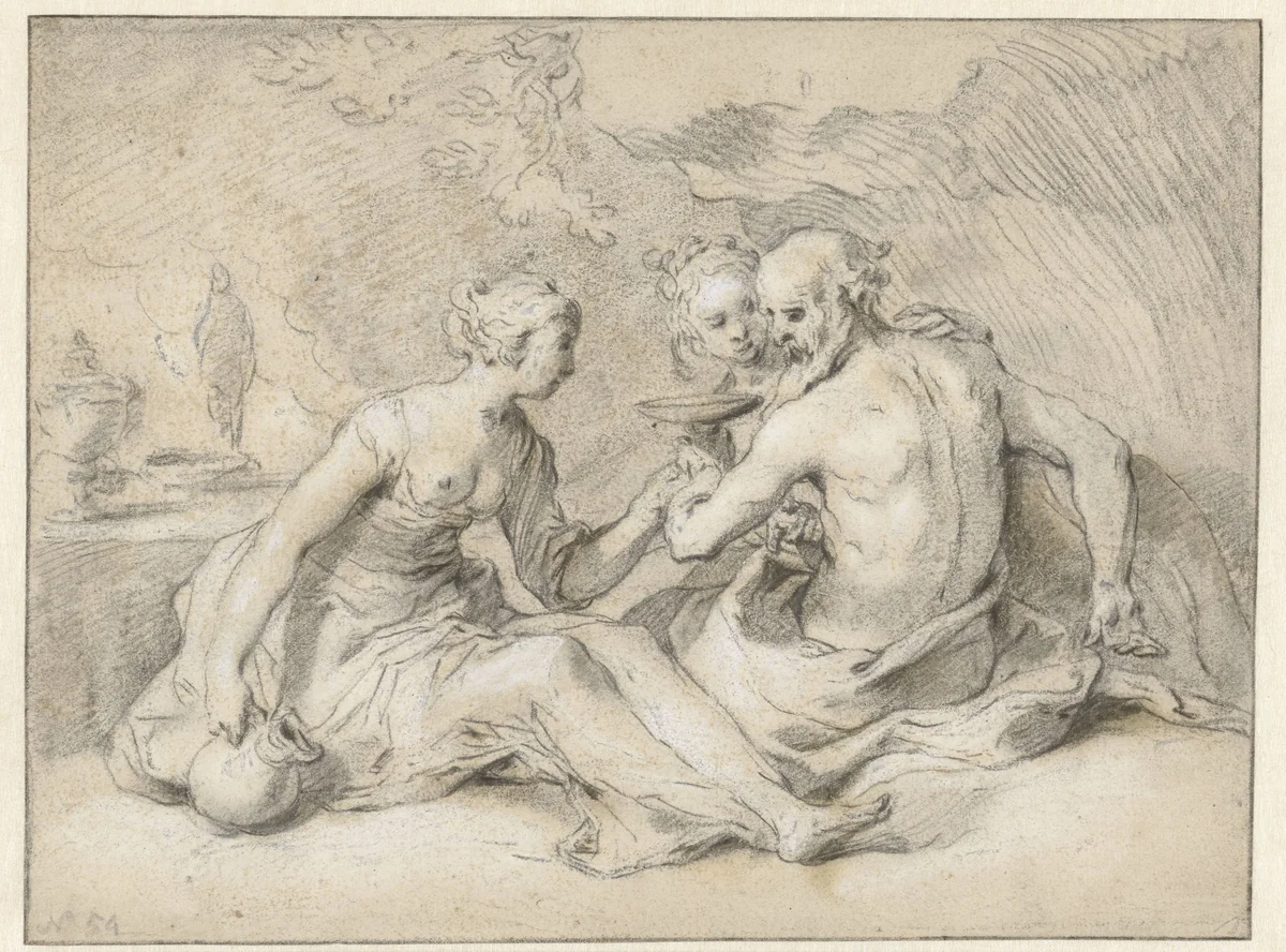 Lot en zijn dochters by Abraham Bloemaert, drawing, 1640-1651
